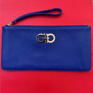 Ferragamo Royal Blue Gancini Wristlet Clutch